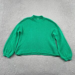 BP Sweater Womens Small Green Mock Neck Balloon Sleeve Ribbed Knit Pullover